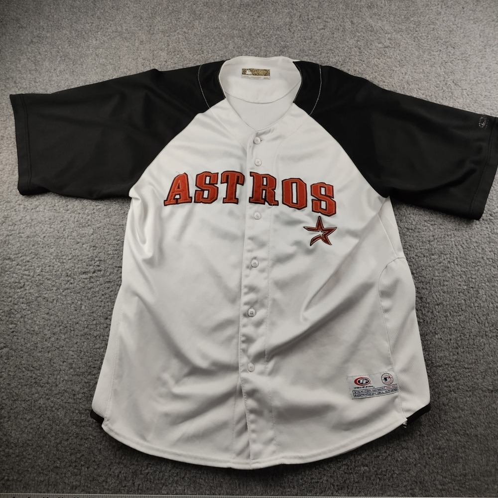 True Fan Houston Astros MLB Baseball Jersey Mens‎ Large White Black Button Up